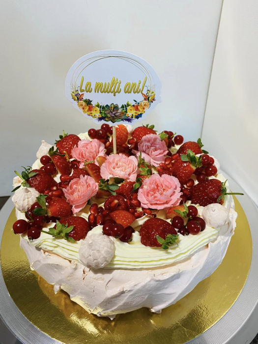 Stegulet oval din carton cu flori si la multi ani pentru decor tort [5]