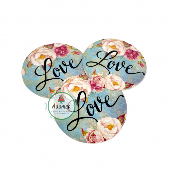 Topper de tort cu element special din carton sub forma de disc romantic cu Love [3]