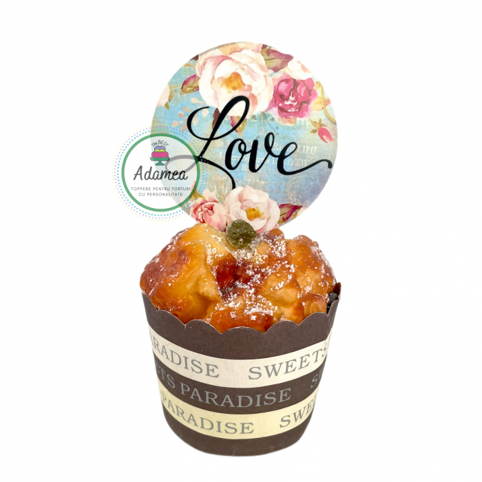 Topper de tort cu element special din carton sub forma de disc romantic cu Love [2]