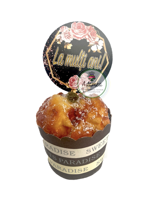 Topper de tort cu cerculet negru din carton cu la multi ani si flori roz [3]