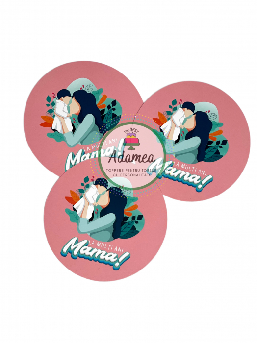 Topper de tort cu element special din carton sub forma de cerc cu mama si bebelusul - La multi ani, mama [2]