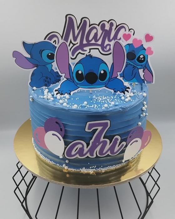 Topper de tort personalizat cu element special din carton cu3 ipostaze ale lui Stitch [4]