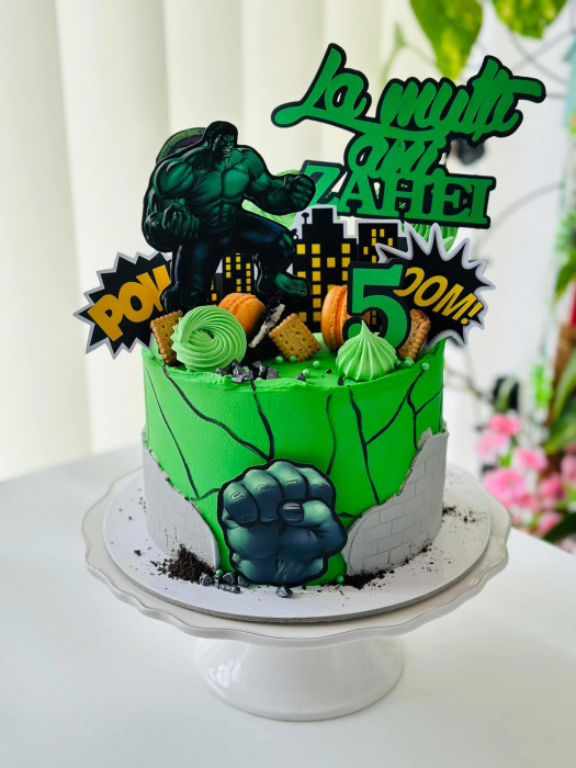 Topper de tort  personalizat cu element special din carton sub forma de elemente pentru torturile cu tematica Hulk [2]