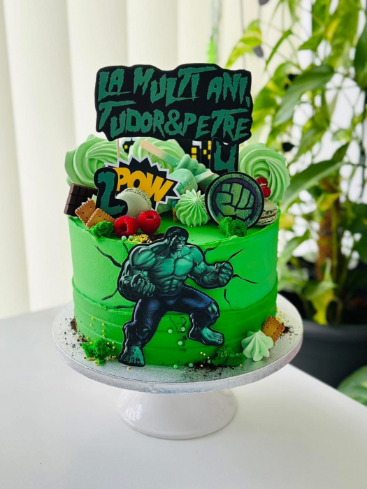 Topper de tort  personalizat cu element special din carton sub forma de elemente pentru torturile cu tematica Hulk [3]
