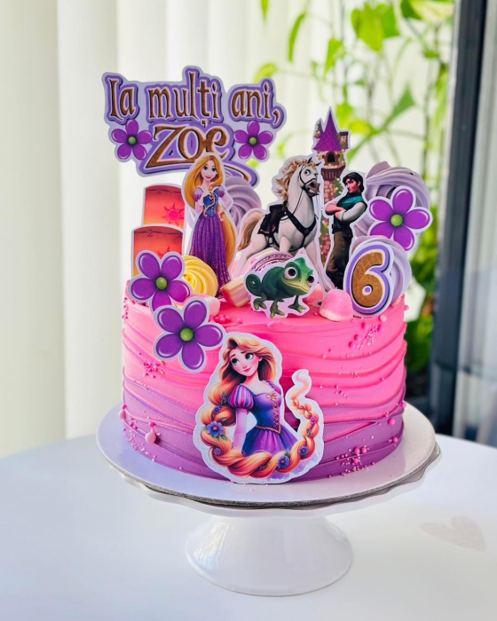 Topper de tort  personalizat cu element special din carton sub forma de  12 elemente pentru tematica Rapunzel [2]