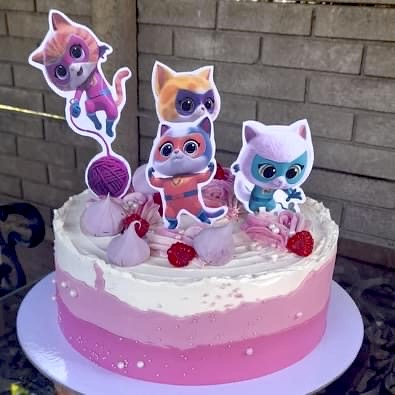 Topper de tort cu element special din carton sub forma de cele 4 pisicute din Supper Kitties [3]