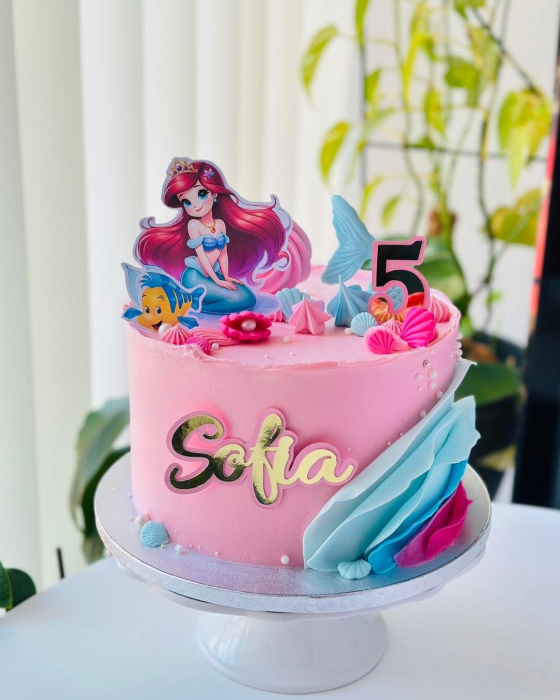 Topper de tort  personalizat cu element special din carton cu printesa marii ariel si pestisorul Flounder [2]