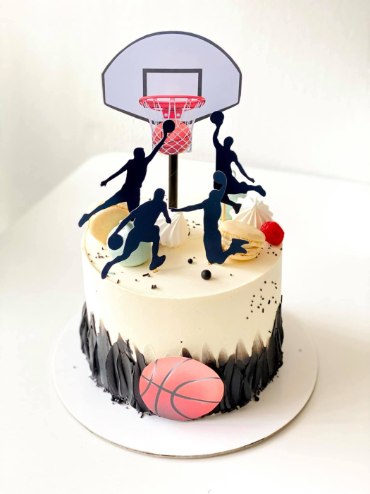 Topper de tort cu element special din carton sub forma de mingii, manusa si cos de basket [7]