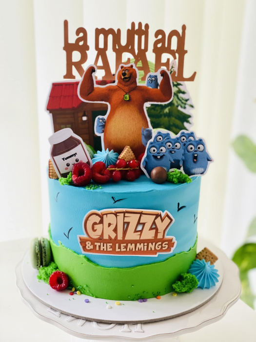 Topper de tort cu element special din carton sub forma de cap de elemente pentru Grizzy and Lemmings [8]