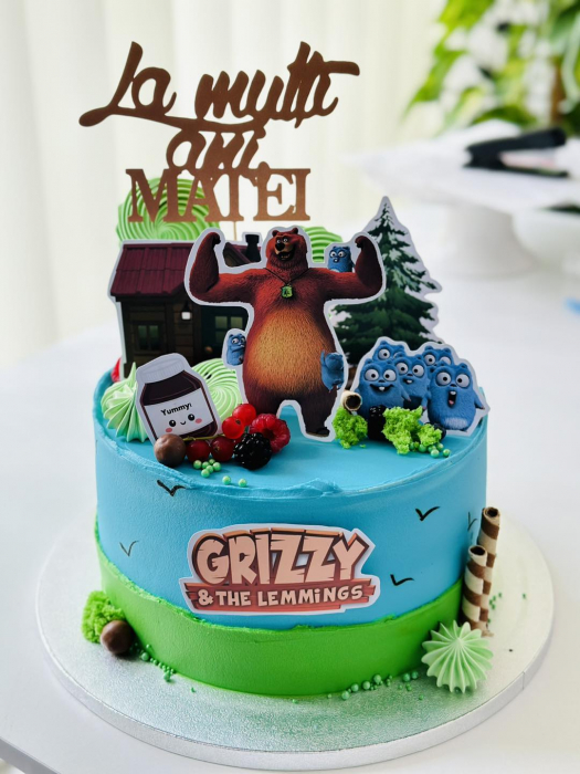 Topper de tort cu element special din carton sub forma de cap de elemente pentru Grizzy and Lemmings [7]