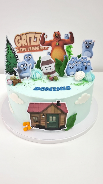 Topper de tort cu element special din carton sub forma de cap de elemente pentru Grizzy and Lemmings [2]