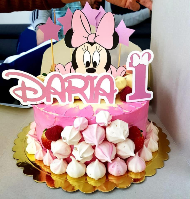 Topper tort cu baby Minnie roz [4]