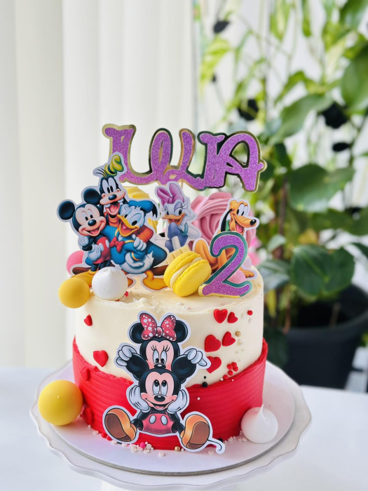 Topper de tort  personalizat cu element special din carton sub forma de Mikey, Donald si Goofy [2]