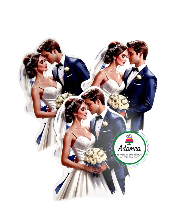 Topper de tort de nunta sau logodna personalizat cu element din carton cu bust mare de miri superbi [1]