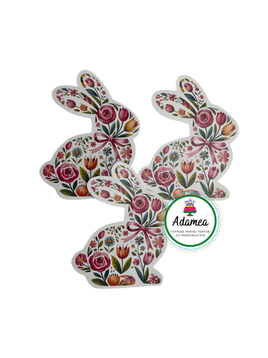 Topper de tort  personalizat cu element special din carton  premium de inalta calitate sub forma de iepure cu foricele de primavara [2]