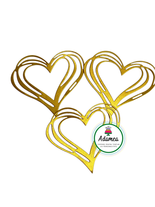 Topper de tort cu element special din carton sub forma de inima stilizata auriu sidef [2]