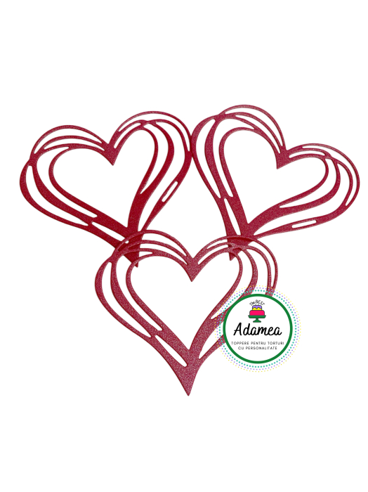 Topper de tort cu element special din carton sub forma de inima stilizata rosu sidef [2]