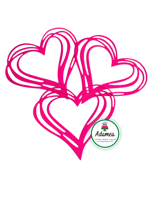 Topper de tort cu element special din carton sub forma de inima stilizata roz fucsia neon mat [2]