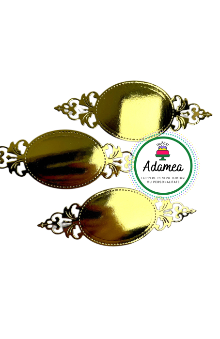 Topper de tort  personalizat cu element special din carton  personalizabil premium de inalta calitate sub forma  de placheta dantelabila personalizabila auriu oglinda [2]