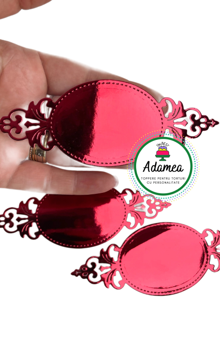 Topper de tort  personalizat cu element special din carton  personalizabil premium de inalta calitate sub forma  de placheta dantelabila personalizabila rosu oglinda [3]