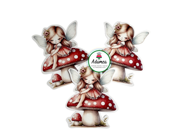 Topper tort personalizat din carton cu zana simpatica pe ciupercuta rosie [1]
