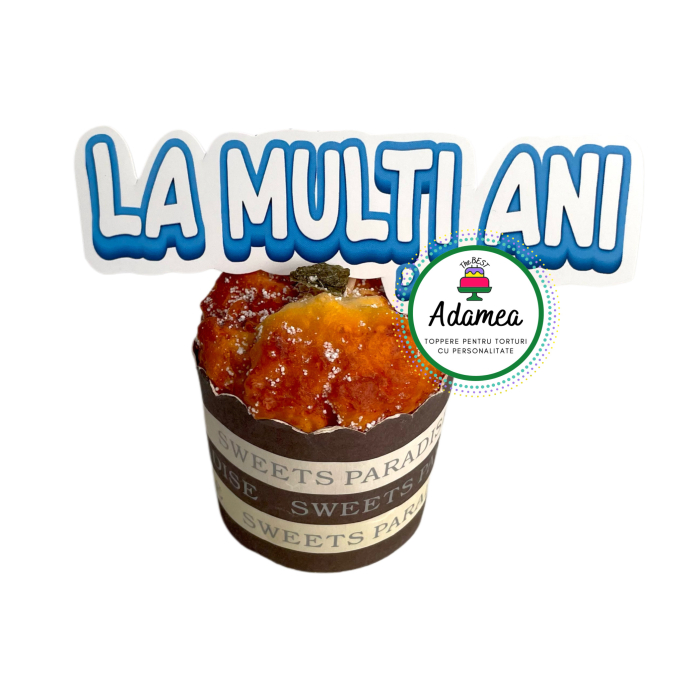 Topper de tort personalizat cu placuta cartonata cu la multi ani alb - albastru - bleu [1]