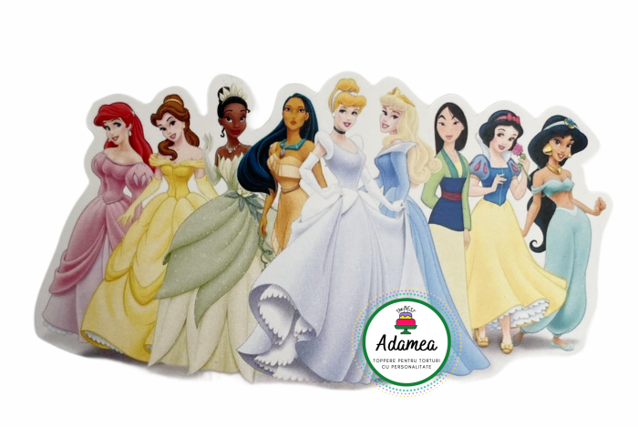 Topper frontal de tort personalizat cu printese - Ariel, Belle, Tiana, Pocahontas, Cenușăreasa, Aurora, Mulan, Albă ca Zăpada și Jasmin [1]