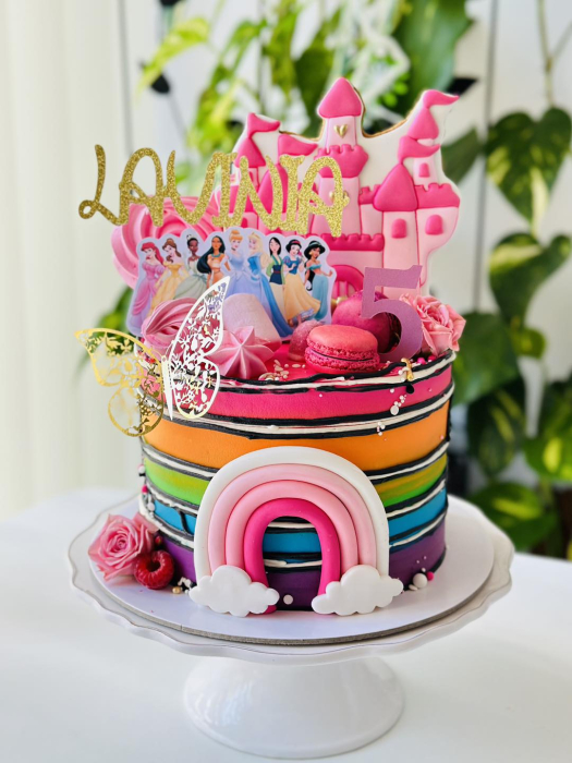 Topper frontal de tort personalizat cu printese - Ariel, Belle, Tiana, Pocahontas, Cenușăreasa, Aurora, Mulan, Albă ca Zăpada și Jasmin [2]