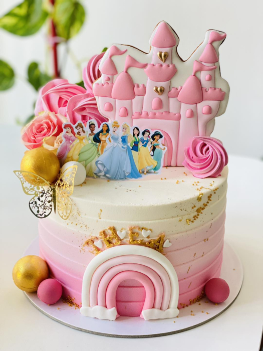 Topper frontal de tort personalizat cu printese - Ariel, Belle, Tiana, Pocahontas, Cenușăreasa, Aurora, Mulan, Albă ca Zăpada și Jasmin [4]