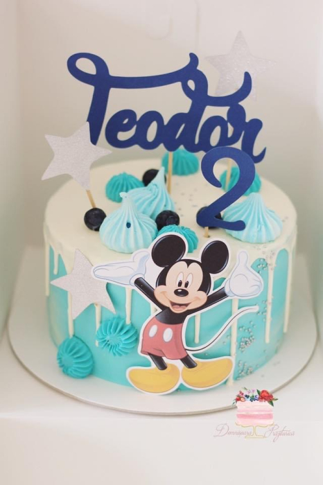 Topper de tort  personalizat cu element special din carton sub forma de Mikey vesel cu mainile in sus [3]
