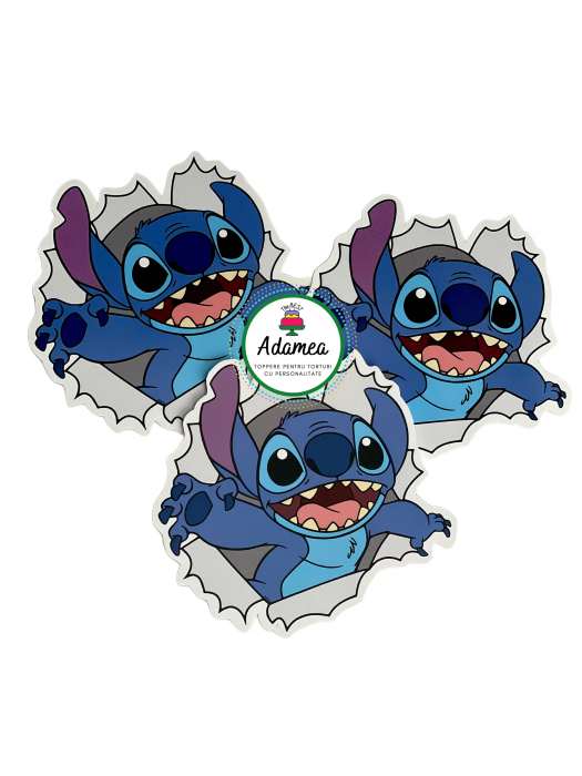 Topper de tort  personalizat cu element special din carton sub forma de Stitch care iese din tort [1]