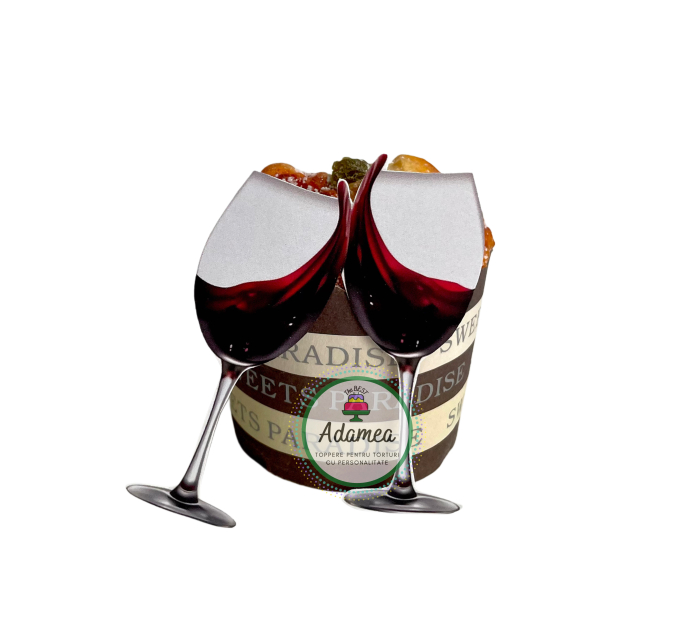 Topper de tort  personalizat cu element special din carton  cu 2 pahare de 10cm cu vin [1]