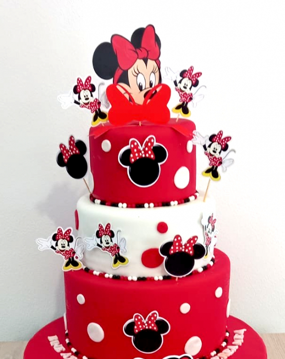 Topper de tort personalizat cu element special din carton sub forma de  cap mare de Minnie cu rosu [4]