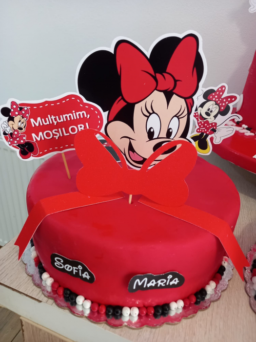 Topper de tort personalizat cu element special din carton sub forma de  cap mare de Minnie cu rosu [2]