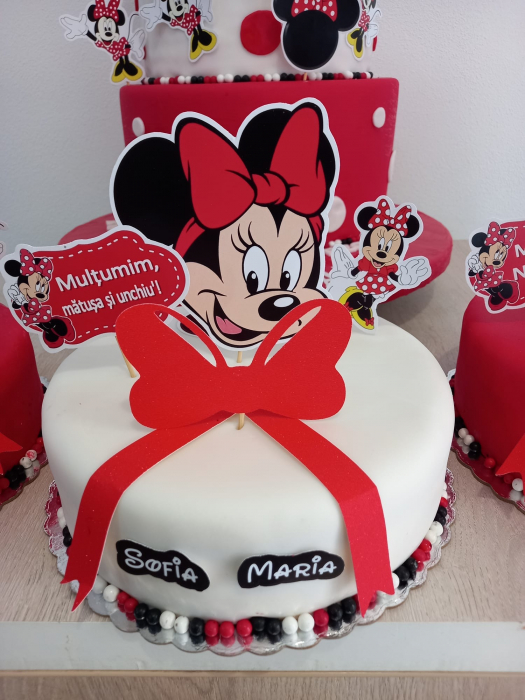 Topper de tort personalizat cu element special din carton sub forma de  cap mare de Minnie cu rosu [3]