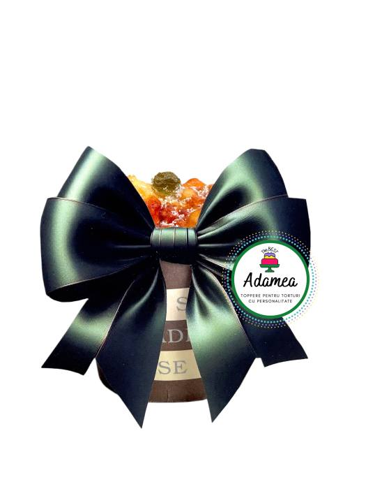 Topper de tort  personalizat cu element special din carton sub forma de fundita printata tip satin verde [1]