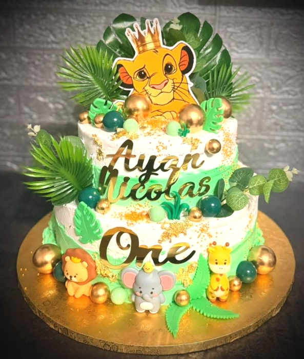 Topper de tort  personalizat cu element special din carton  premium de inalta calitate sub forma  de Simba sau Lion King Regele Leu cu frunze mare, cap cu coroana [3]