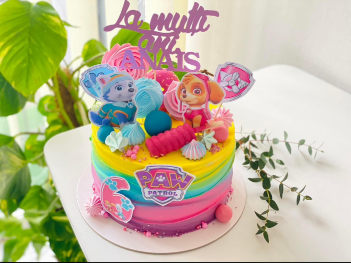 Topper frontal de tort cu logo Patrula Catelusilor roz cu mov [6]