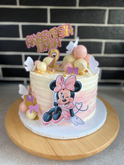 Topper de tort  personalizat cu element special din carton  premium de inalta calitate sub forma  de baby Minnie eleganta si vesela [3]