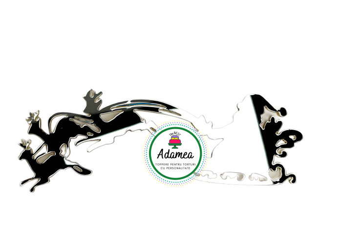 Topper de tort  personalizat cu element special din plexiglas auriu sau argintiu cu Mos craciun in sania trasa de renit pentru Craciun [2]