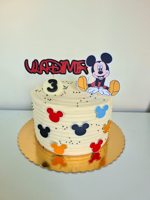 Topper de tort  personalizat cu element special din carton  premium de inalta calitate sub forma de Mickey frontal care sta jos [3]