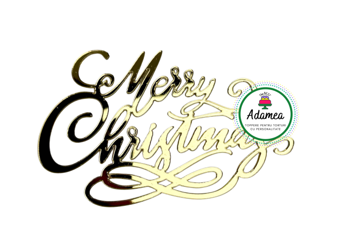 Topper de tort  personalizat cu element special din plexiglas auriu cu Merry Crhristmas pentru Craciun [1]