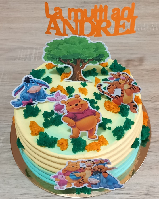 Decoratiune tort personalizata cu La multi ani Andrei argintiu mat [5]