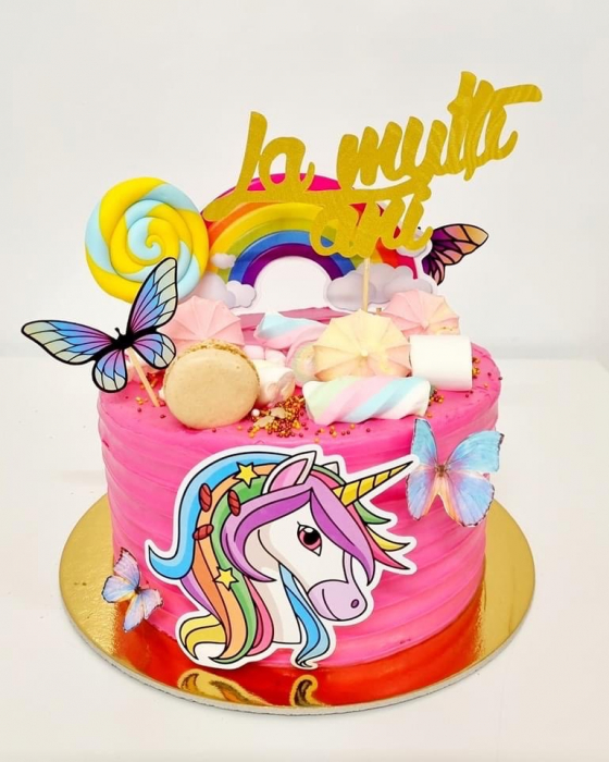 Topper de tort cu element special din carton sub forma de mesaj cu La multi ani auriu glitter [10]