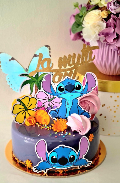 Topper de tort cu element special din carton sub forma de urare La multi ani auriu mat [6]