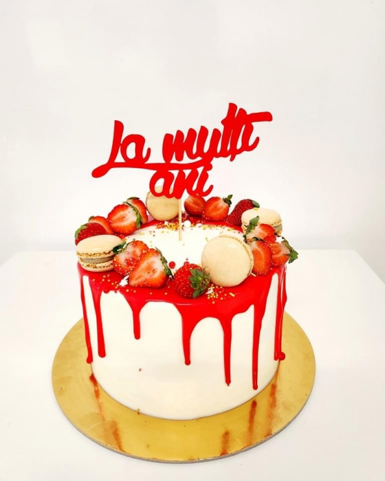 Topper de tort cu mesajul la multi ani din carton rosu cu sclipici glitter [2]