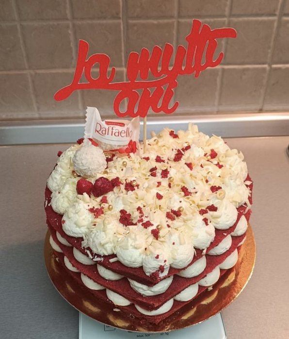 Topper de tort cu mesajul la multi ani din carton rosu cu sclipici glitter [3]