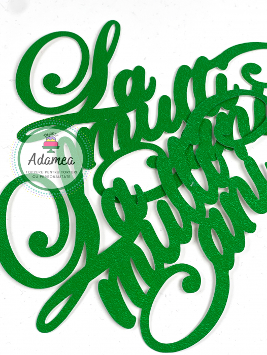 Topper de tort cu element special din carton sub forma de urare La multi ani elegant verde glitter [2]