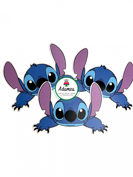 Topper de tort  personalizat cu element special din carton sub forma de  Stitch mare frontal [1]