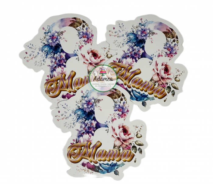 topper de tort cu element special din carton sub forma de  8 martie cu flori [2]